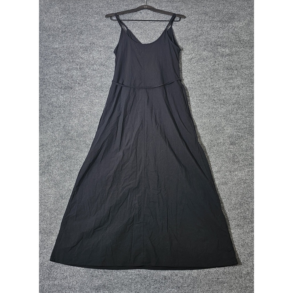 Buck Mason Mainstay Cotton Slip Dress Size Small Black Maxi Pockets Belt - Picture 2 of 6